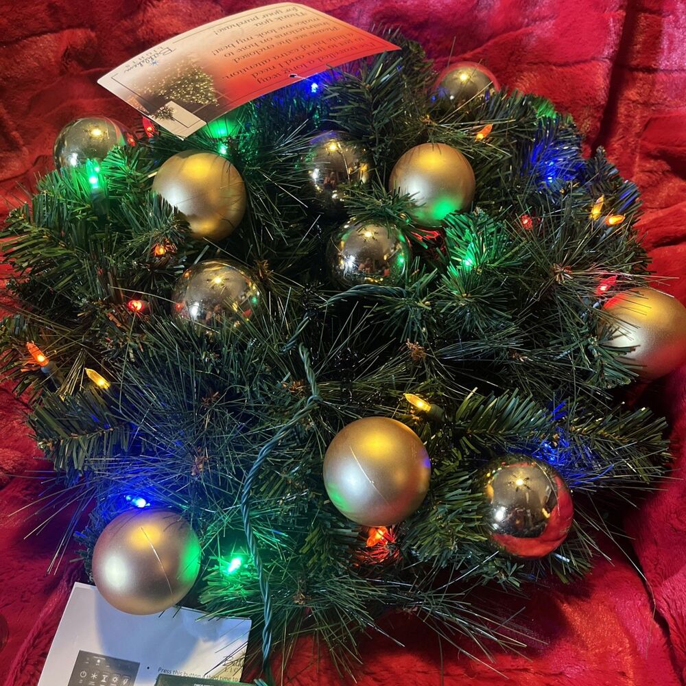 Bethlehem Lights Hanging Basket w/ Timer 30 Warm White LED Gold Ornaments